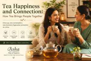 Warm cup of tea creating calm and happiness